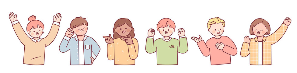 Characters with cute faces are making positive gestures. flat design style vector illustration.