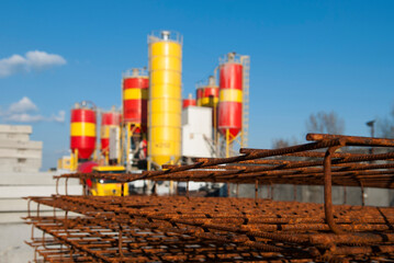 construction site, building materials, concrete plant