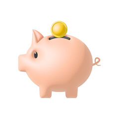 3d piggy bank. Save money pig symbol. Illustration isolated on white.