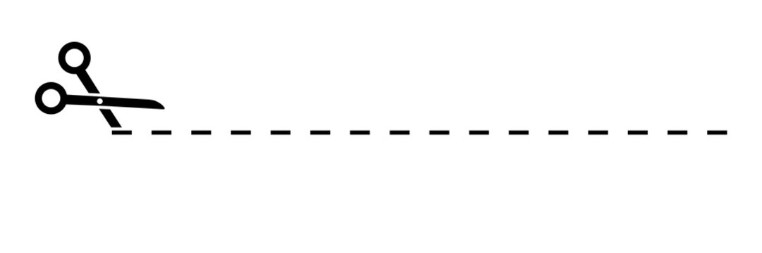 Scissors with cut lines icon on white background. Mark of scissors cut paper coupon. Vector illustration. EPS 10
