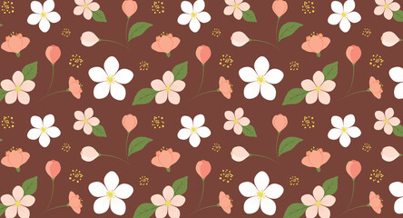 Seamless pattern with apple flowers and leaves
