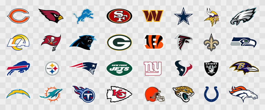 AFC, NFC Conference 2022. Green Bay Packers, Detroit Lions, Dallas Cowboys, NY Giants, Tampa Bay Buccaneers, Atlanta Falcons, New Orleans Saints, LA Rams, SF 49ers, NY Jets, LA Chargers, Denver etc