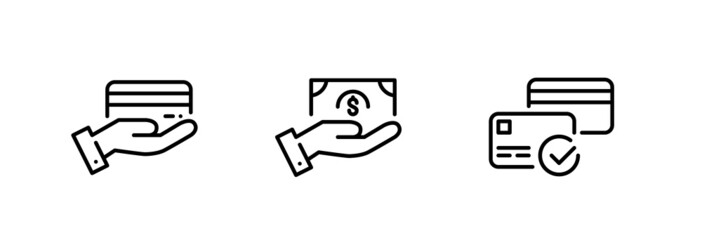 Cash and card approved payment methods for online shopping. Pixel perfect, editable stroke line art icons