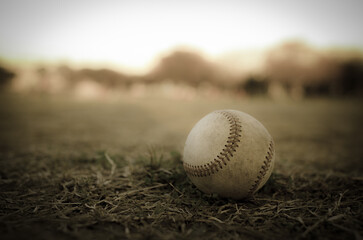  ball of baseball on the lawn, with retro style 