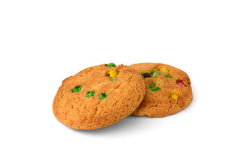 Shortbread cookies with dragees isolated on white background.