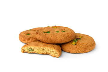 Shortbread cookies with dragees isolated on white background.