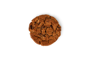 Chocolate chip cookies isolated on white background. American biscuit sweet dessert.
