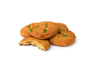 Shortbread cookies with dragees isolated on white background.