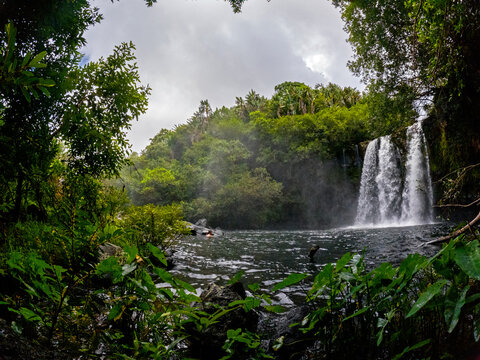 View of Leon waterfall (Cascade Leon) located in the south of Mauritius island	
