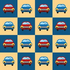 Seamless pattern with cute cars, pattern for children, geometric ornament