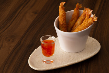 Shrimp Tempura with Bittersweet Sauce, a famous Asian Appetizer, Braga, Portugal.