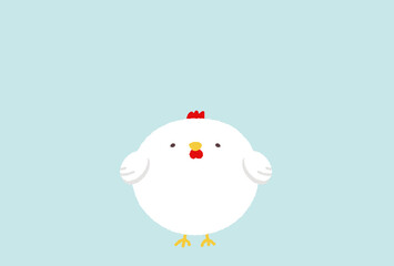 丸いフォルムのかわいいニワトリ - 手描きタッチの動物のイメージ素材
