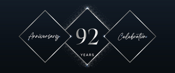 92 years anniversary celebration logotype. Vector design for anniversary celebration events, birthday party, greeting card, wedding, invitation card. 92 Year Anniversary Template Design Vector