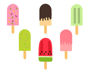 Popsicle ice cream set on a stick. Vector illustration isolated on white background