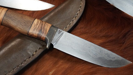 Hunting knife forged from quality steel. Knife is adapted for use in the wild - obrazy, fototapety, plakaty