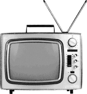 halftone retro style image of a television with a transparent background