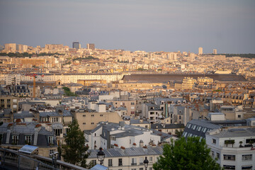 Fototapeta na wymiar Landscape of Paris from Montmartre hills. Daylight shot