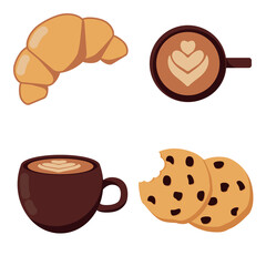 croissant and coffee latte with cookies