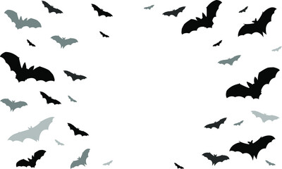 Fototapeta na wymiar Black silhouette of bats isolated on transparent background. Traditional Halloween design element. Photo frame. Vector illustration EPS10