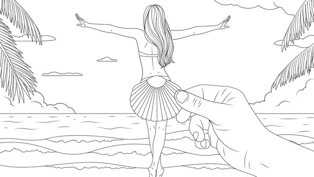 Vector illustration, girl on the ocean