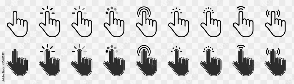 Fototapete Mouse click cursor set. Hand Cursor. Click icon. Mouse pointer set. Arrow cursor. Pointer click icon. Clicking cursor, pointing hand clicks and waiting loading icons. Website arrows or hand icon.