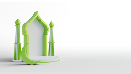 3d round podium stage lantern and mosque in green color