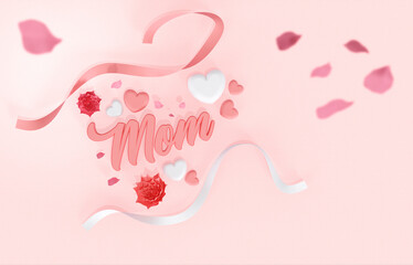 Obraz premium 3d Illustration text mother's day with petal flower in pink background color
