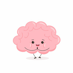 Cute kawaii brain. Funny character human brain. Cartoon flat style. Vector illustration
