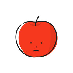 暗い顔をしている赤いりんごのイラスト