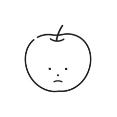 暗い顔をしている線画のりんごのイラスト