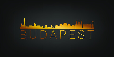 Fototapeta premium Budapest, Hungary Gold Skyline City Silhouette Vector. Golden Design Luxury Style Icon Symbols. Travel and Tourism Famous Buildings.