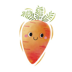 Watercolor cute carrot cartoon character. Vector illustration.