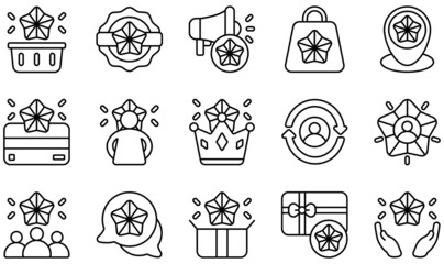 Set of Vector Icons Related to Customer Loyalty. Contains such Icons as Brand, Brand Awareness, Engagement, Brand Positioning, Customer, Feedback  and more.