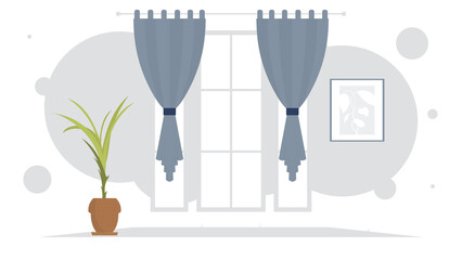 Room with decorative houseplant Interior. Flat style.