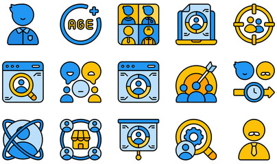 Set of Vector Icons Related to Market Research. Contains such Icons as Adult, Age, Age Group, Consumer Research, Customer Behavior, Focus Group and more.