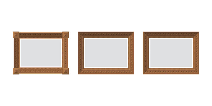 Set of empty brown frames. Isolated. Flat style.