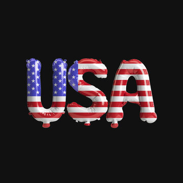 3d illustration of usa-letter balloons with flags color united states isolated on black