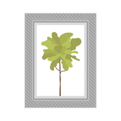 Gray photo frame with decorative plant. Isolated. Flat style.