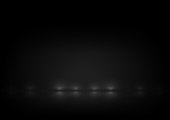 Abstract bokeh shiny lights on horizon with reflection. Vector design