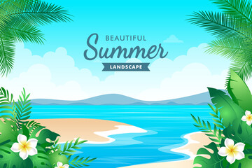 Beautiful tropical sandy beach with leaves and flower © Astira