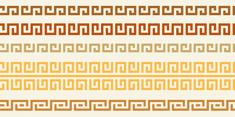 Greek key seamless border collection. Decorative ancient meander, Greece ornamental set with repeated geometric motif. Vector EPS10.