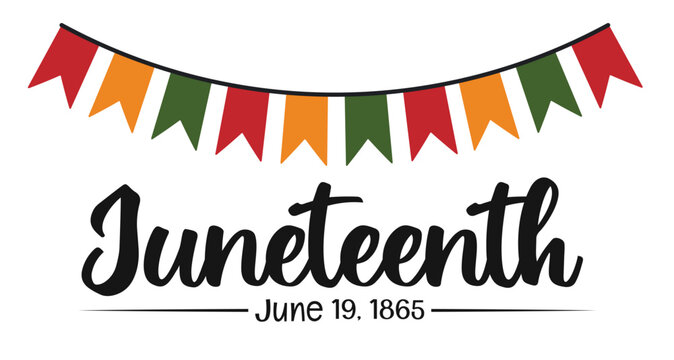 Juneteenth banner design with festive bunting flags in African flag colors - African American freedom day celebration