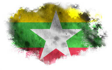 White torn background with flag of Burma. 3d illustration