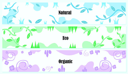 Organic natural eco signs or posters advertising natural products in the form of three horizontal channels