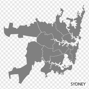 High Quality map of  Sydney is a city  of  Australia, with borders of the regions. Map of  Sydney for your web site design, app, UI. EPS10.