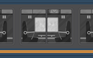 Train compartment windows. Electricity outside. Cartoon style. Flat style.