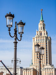 Fototapeta na wymiar Moscow, Russia, April 6 2022. Beautiful street lamp post