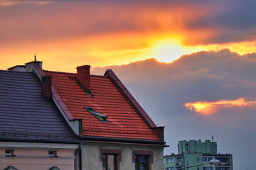 sunset in the city of Rybnik