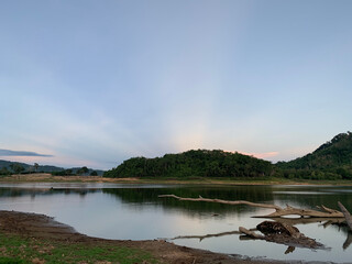 The lake or reservoir scenery at twilight