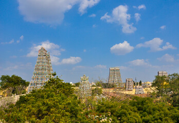 Fototapeta na wymiar Aerial view of the Meenakshi temple in Madurai, Tamil Nadu, India, Fabruary 2018